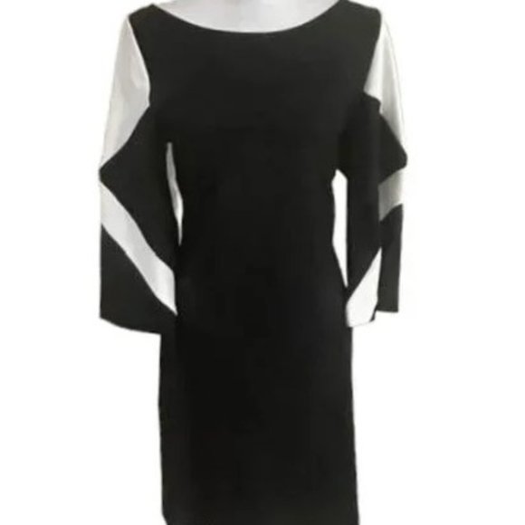 Boston Proper Travel Collection Color Block Flare Sleeves Career Midi Dr… - Picture 2 of 15